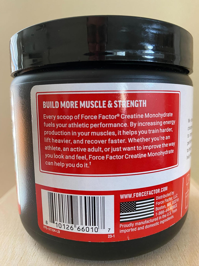 [Australia] - FORCE FACTOR Creatine Monohydrate, Creatine Powder for Muscle Gain, More Strength, and Faster Workout Recovery, Clinically Studied Micronized Creatine 5g Dose Per Serving, Unflavored, 60 Servings 60 Servings (Pack of 1) 