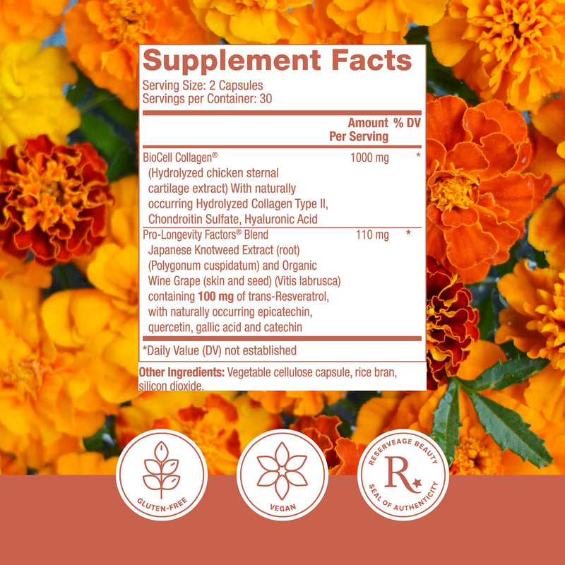 Reserveage Beauty Collagen Booster - Supplement for Skincare & Joint Health - Supports Healthy Collagen Production for Women - 60 Capsules (30 Servings) 60 Count (Pack of 1)