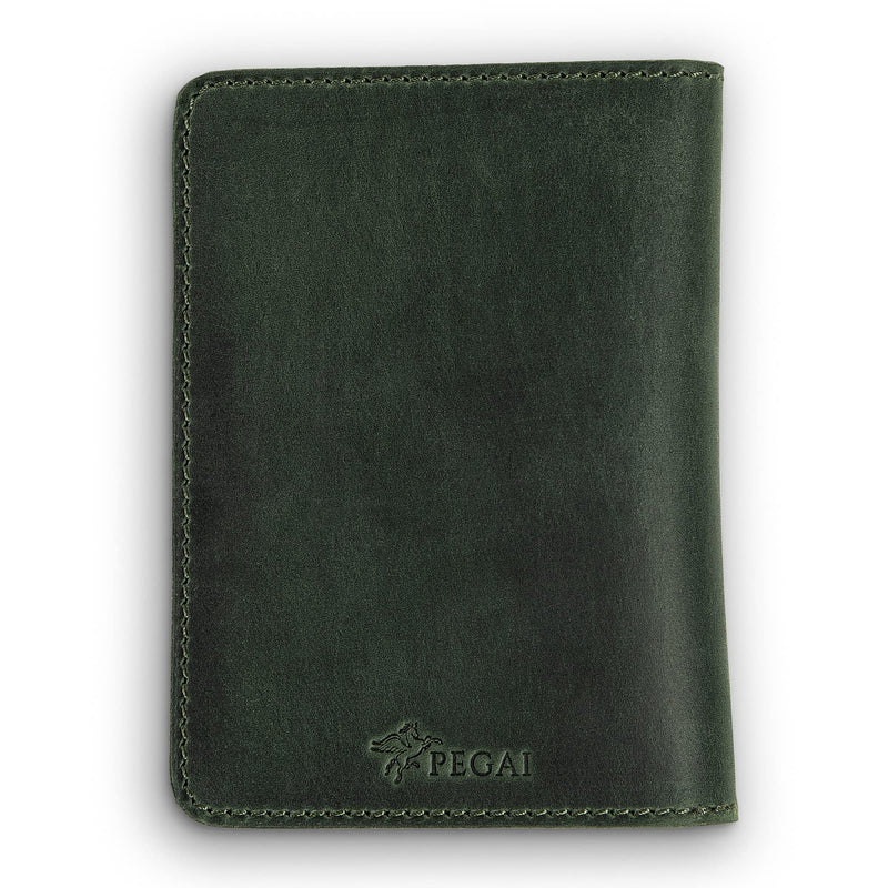 Standard Full Grain Crazy Horse Leather Passport Holder | Custom Travel Passport Cover & Organizer | Handcrafted Leather Passport Wallet for Men and Women | Pike (Green) Green