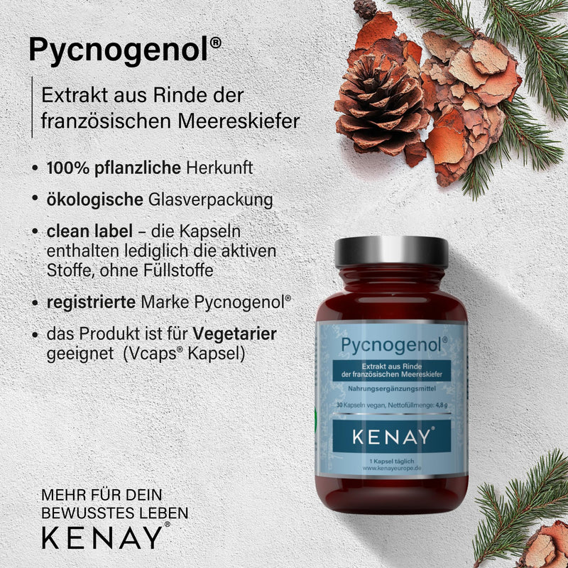 [Australia] - Pycnogenol extract from the bark of the French maritime pine -pinus pinaster-100mg per daily dose-vegetable capsule-vegan-without magnesium stearate-30 capsules vegan KENAY EUROPE 