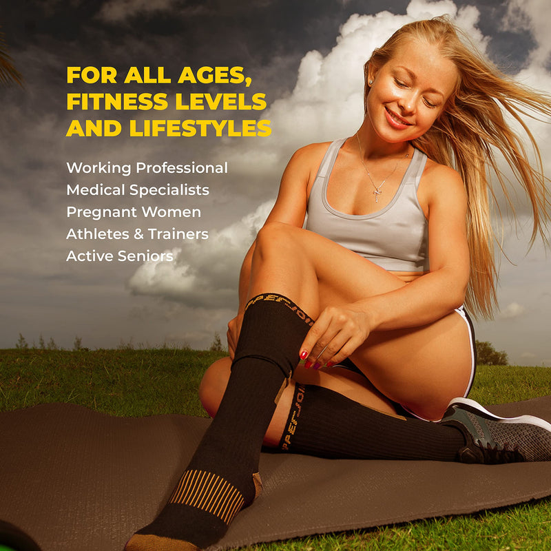 [Australia] - CopperJoint Wide Calf Copper Compression Socks for Women & Men - Diabetic Sock, Improves Circulation, Reduces Swelling & Pain - For Nurses, Running, & Everyday Use - Copper Infused Nylon (Large) Large Black 