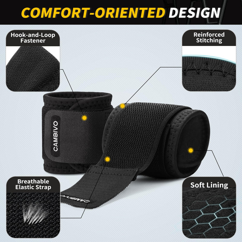 [Australia] - CAMBIVO Wrist Wraps for Men and Women 2 Pack, Adjustable Compression Wrist Brace for Carpal Tunnel, Wrist Support, Pain Relief, Lifting Straps Wrist Bands for Fitness, Weightlifting, Gym Workout Black 