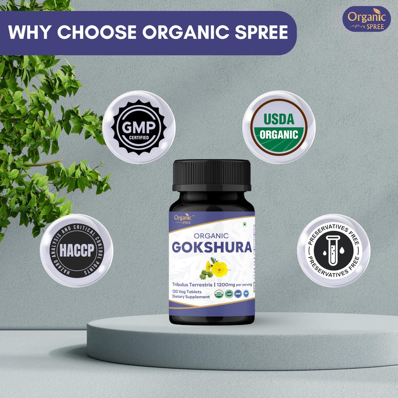 ORGANIC SPREE GOKSHURA 120 Tablets | Tribulus Terrestris (Gokshura) | USDA Organic Certified | Organic and Natural 120tab - Pack of 2