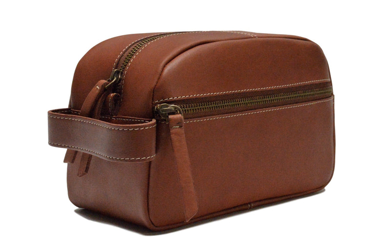 Timberland Men's Leather Toiletry Bag Travel Kit Accessory Cognac