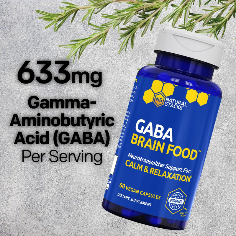 GABA Brain Food, Sleep & Relaxation Support with L-Citrulline, 120 Count | 633mg Gamma Aminobutyric Acid Supplement with Grape Seed Extract - Supports Sleep Function & Mood - Natural Stacks 60 Count (Pack of 2)