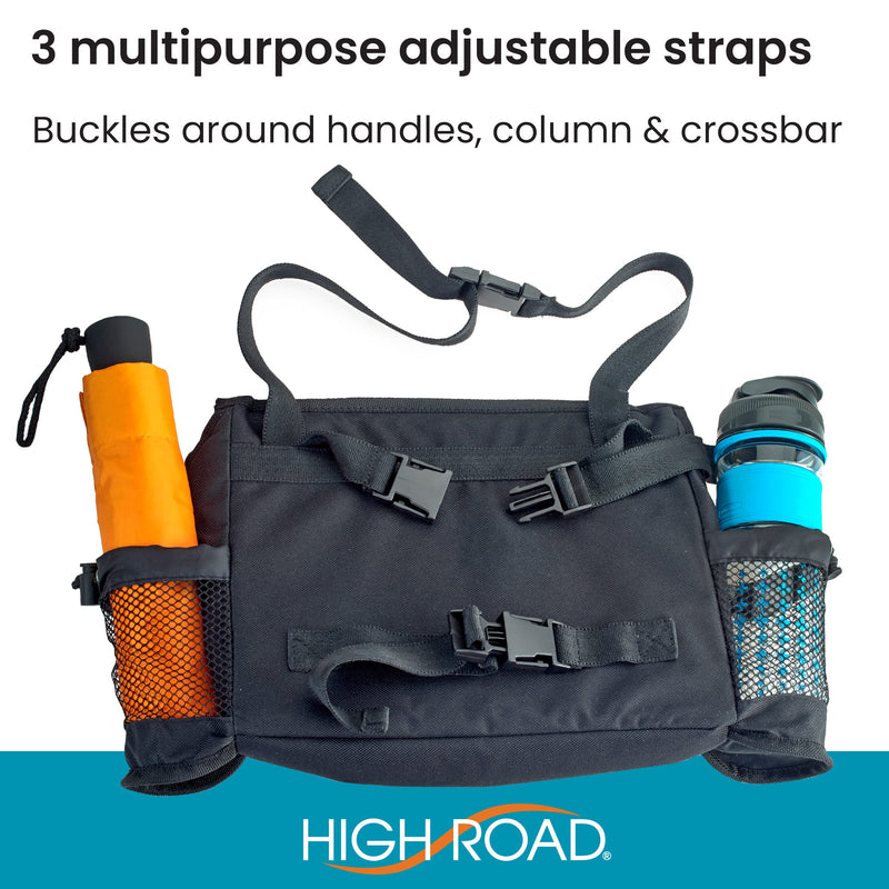 [Australia] - High Road Mobility Scooter Bag, Walker Caddy and Wheelchair Storage Bag - 8-Pocket Mobility Organizer with Bottle and Cup Holder for Wheelchairs, Walkers and Scooters Black 