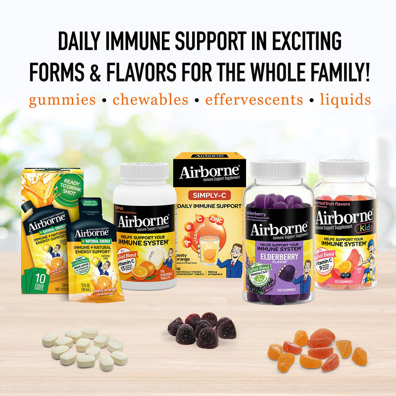 Airborne 1000mg Vitamin C Chewable Tablets Citrus & Very Berry Flavor Bundle - Immune Support Supplement with Zinc and Powerful Antioxidant Vitamins A C & E, (2x116ct bottles)* 116 Count (Pack of 2)