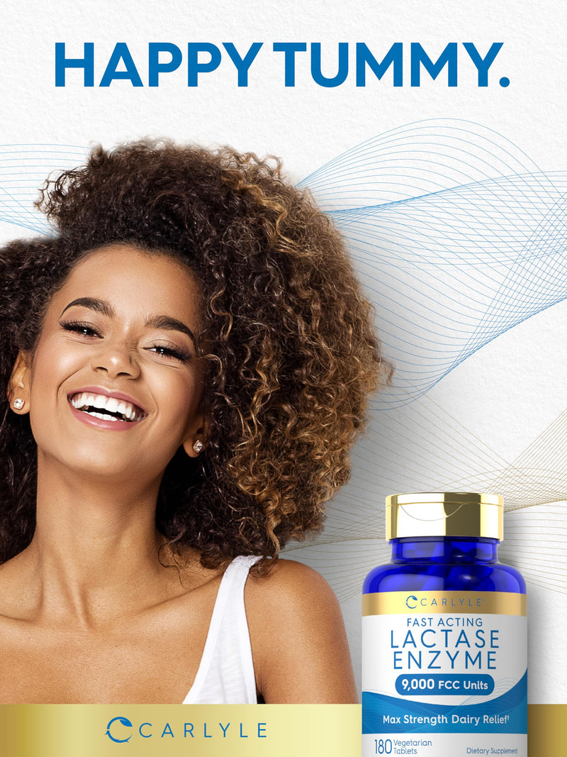[Australia] - Carlyle Fast Acting Lactase Enzyme Pills | 9000 FCC | 180 Tablets | Dairy Relief Supplement | Max Strength Support | Non-GMO, Gluten Free Supplement 