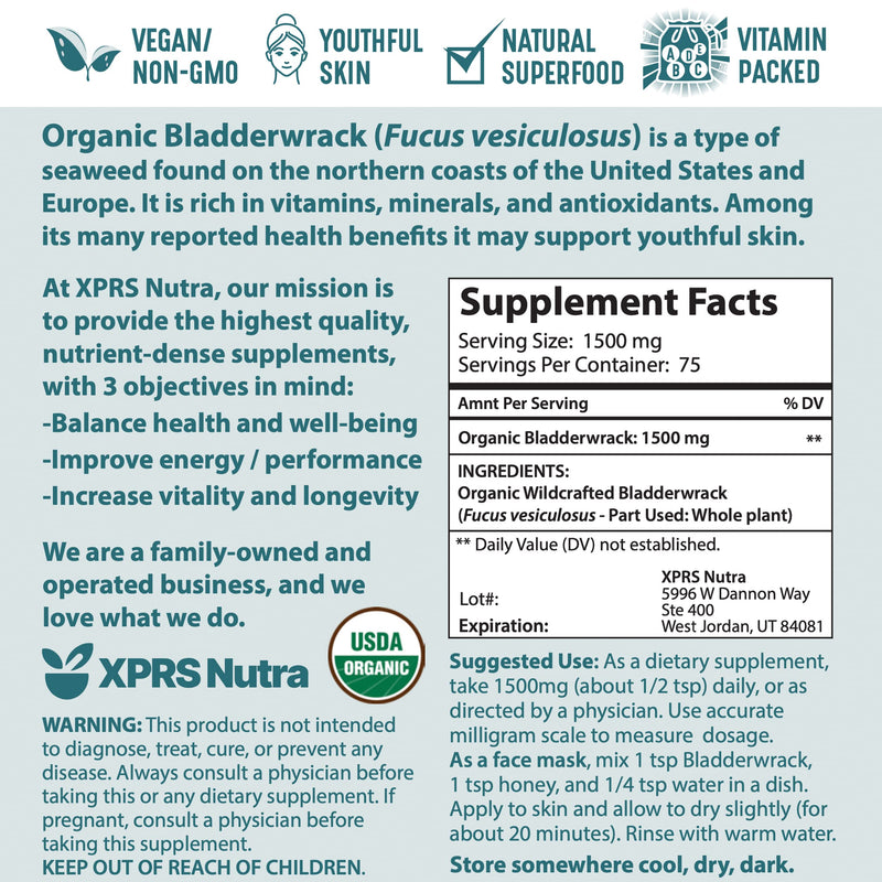 [Australia] - XPRS Nutra Organic Bladderwrack Powder (Fucus Vesiculosus) - Premium Bladderwrack Organic Powder for Glowing Skin - Vegan Friendly Bladderwrack Herb Iodine Supplement (4 Ounce) 4 Ounce (Pack of 1) 