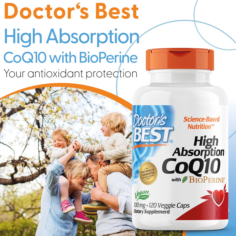 Doctor's Best, High Absorption CoQ10 with BioPerine, 100 mg, 120 Vegan Capsules, Vegetable, Coenzyme Q10, Laboratory-Tested, Gluten-Free, Non-GMO 120 Capsules