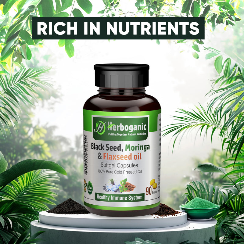 [Australia] - Black Seed, Moringa and Flaxseed Oil Softgels Capsules - 90 Count - blended with other herbal products-Supports overall health wellness and immunity. Black-Seed-Moringa-Flaxseed 