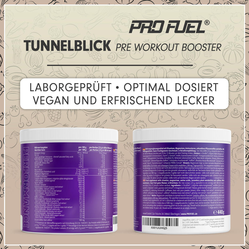 [Australia] - Pre-workout booster SOUR FRUIT GUMMIES 440g - incredibly delicious - TUNNELBLICK training booster with citrulline, arginine, taurine, caffeine, guarana and magnesium - optimally high dosage - 100% vegan 20 portions (pack of 1) 