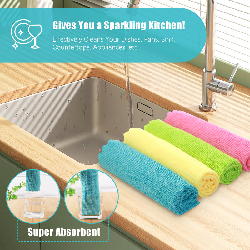 [Australia] - MOONQUEEN 12 Pack Microfiber Cleaning Cloth - Reusable Cleaning Rag, Fast Drying Cleaning Towels,12"X12", Green/Blue/Yellow/Pink 