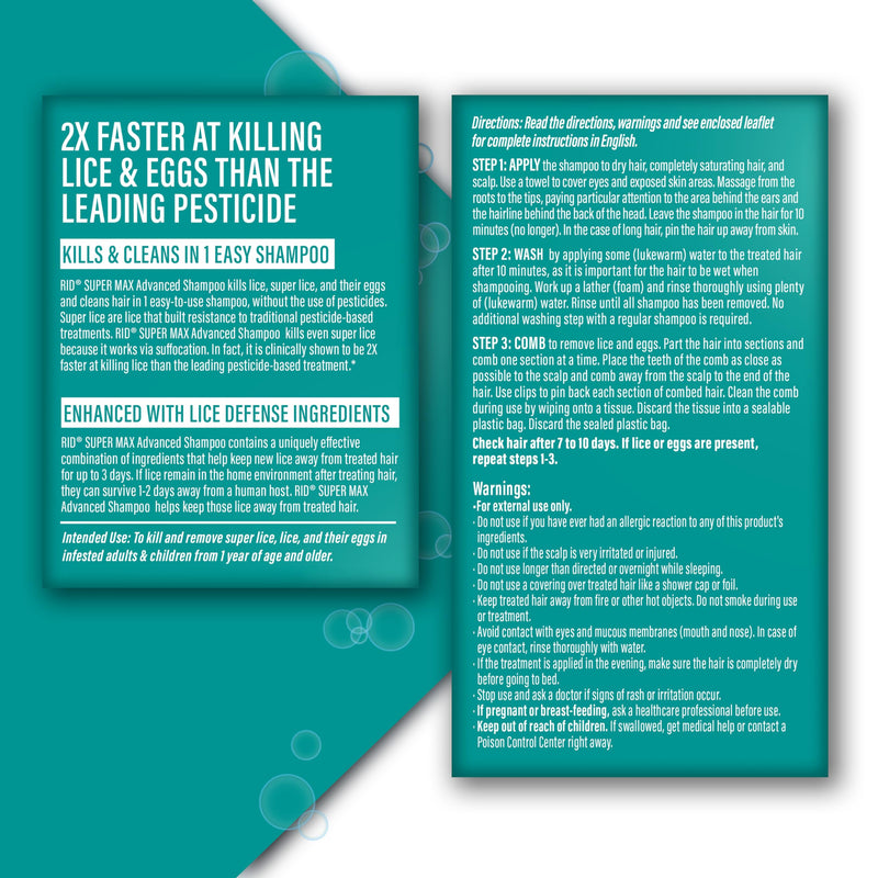[Australia] - RID Super Max Advanced Shampoo Lice Removal Treatment, 3.4 Fl Oz, includes Nit Removal Comb 