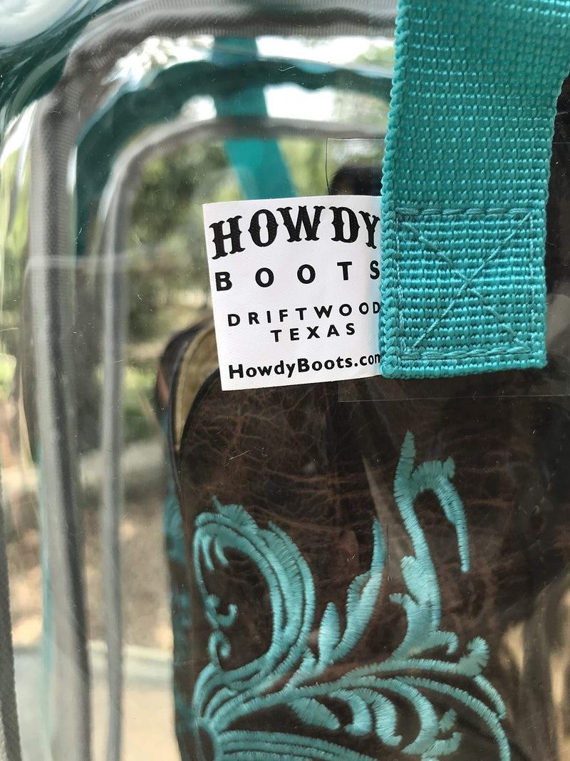 Howdy Boot Bag - clear see-thru waterproof storage bag for cowboy boots mens and womens tall riding boots travel accessories shoe organizer and closet or under bed space saver storage hanging bags. Turquoise