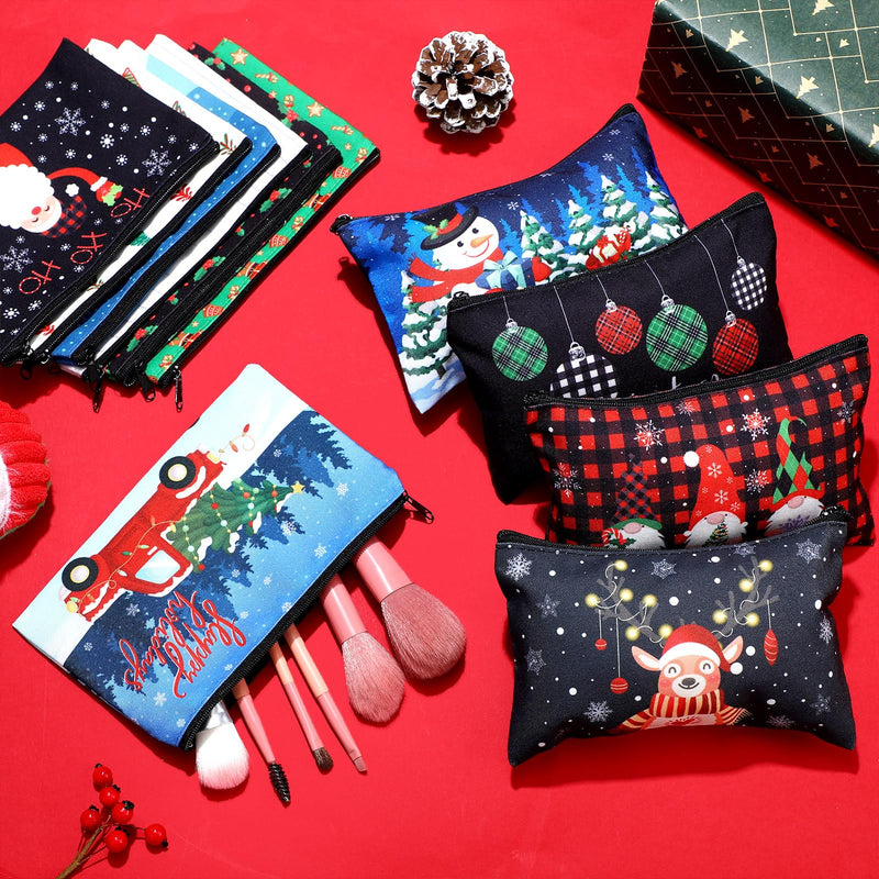 Abbylike 40 Pcs Christmas Gift Makeup Bags Buffalo Plaid Holiday Cosmetics Bag with Zipper Xmas Gnomes Elk Snowman Goodie Portable toiletry Pouch with Dwarf Santa Claus for Women Travel Christmas Theme