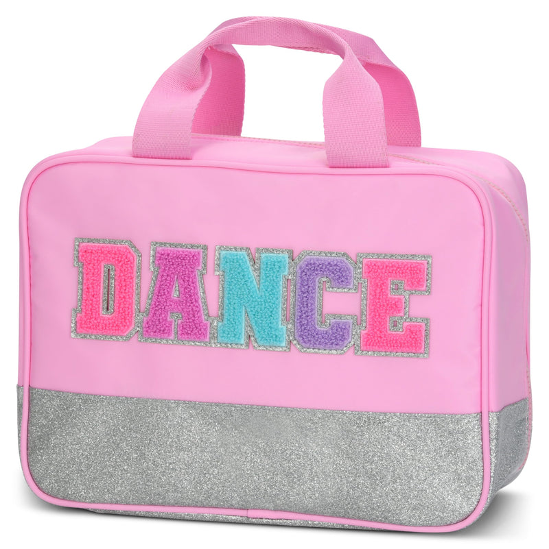 iscream 12.25" x 8.25" Nylon and Glittery Finish Double Handle Zippered Cosmetic Bag - Dance Chenille Dance Applique