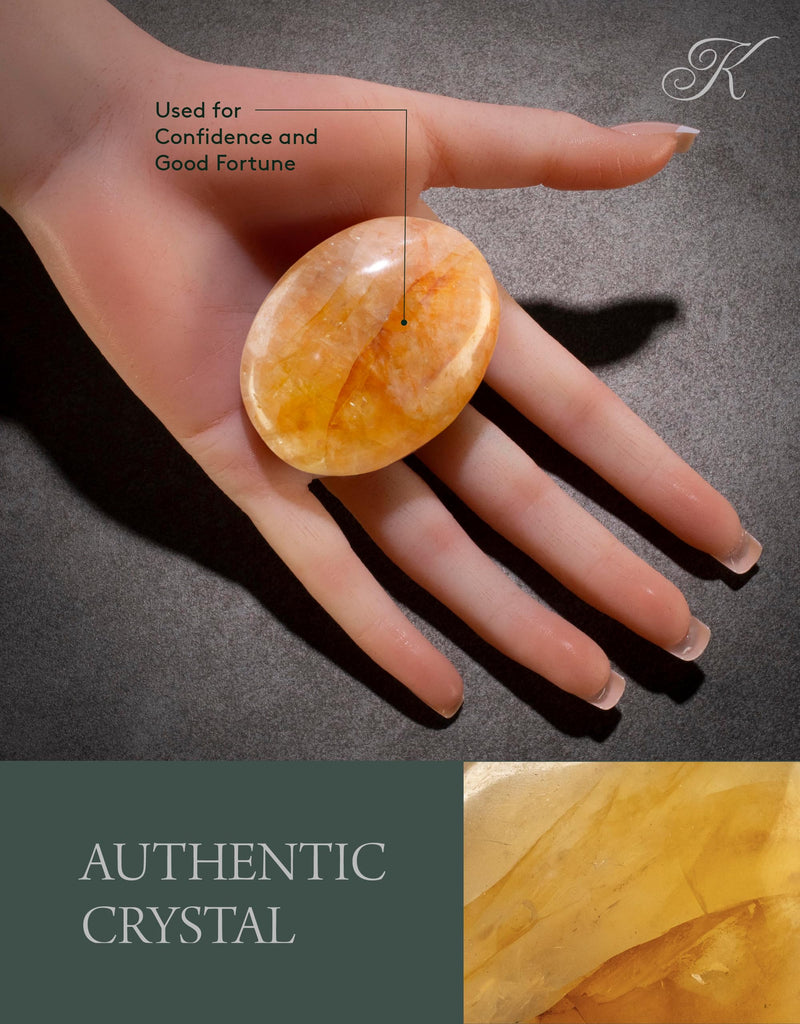 [Australia] - KALIFANO Golden Healer's Quartz Palm Stone with Healing & Calming Effects - AAA Grade High Energy Hematoid Cuarzo Worry Stone with Information Card - Reiki Hematite Crystal Used for Clarity 