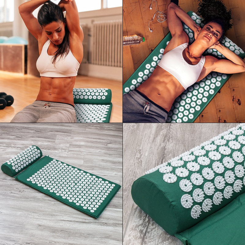 [Australia] - Sivan Back and Neck Pain Relief Acupressure Mat and Pillow Set, Chronic Back Pain Treatment - Relieves Your Stress of Lower Upper Back and Sciatic Pain - Green 