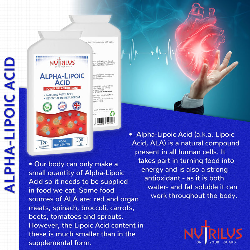 Alpha Lipoic Acid 120 Capsules 300mg - 50:50 Blend of R-ALA and S-ALA - High Strength - Vegan - UK Made Supplement - Antioxidant
