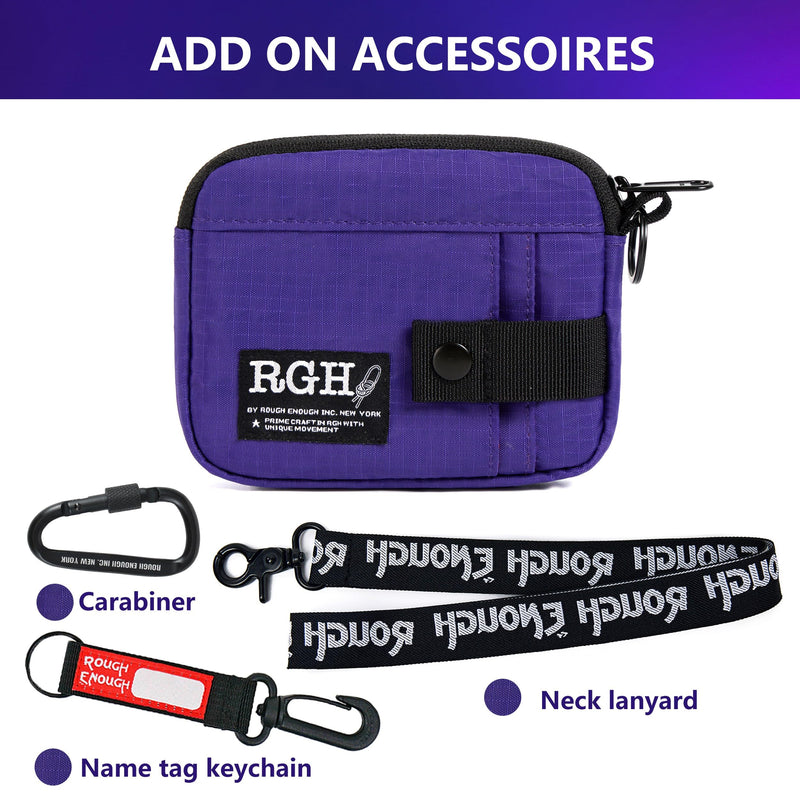 Rough Enough Travel Neck Wallet Pouch, RFID, Water-Resistant, Purple | Lightweight, YKK zipper, Bright Nylon Interior, 5 x 4 x 0.7 in, Multiple Card & Coin Pocket, Lanyard & Carabiner & Keychain