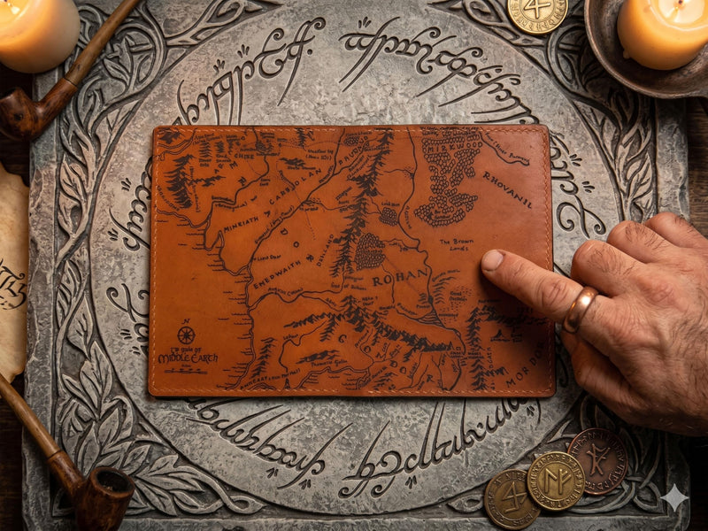 Handmade Leather Passport Wallet with Ancient Map Design, 4 Pockets, Genuine Brown Leather - 1LE