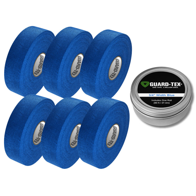 Guard-Tex® Blue Athletic Finger Tape - Self-Adhesive Natural Cotton Air-Mesh™ No Residue - 3/4 Inch - 6 Pack x 90ft (540ft) USA Made 6 rolls, 3/4" Cobalt Blue