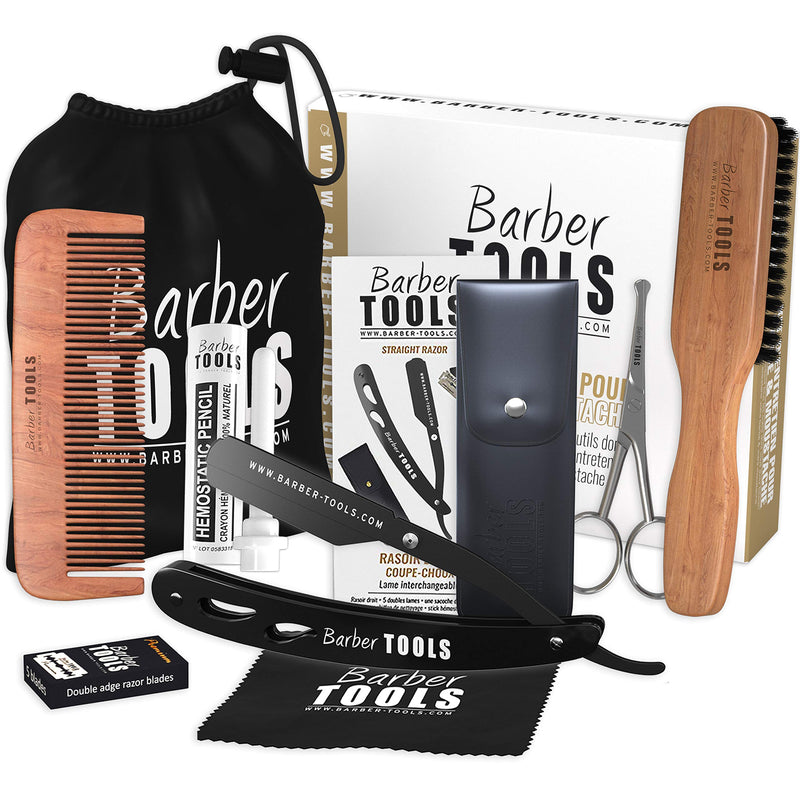 [Australia] - Beard care set: beard oil, transparent shaving gel, razor with kohl scissors, beard brush, beard comb, scissors, storage bag 