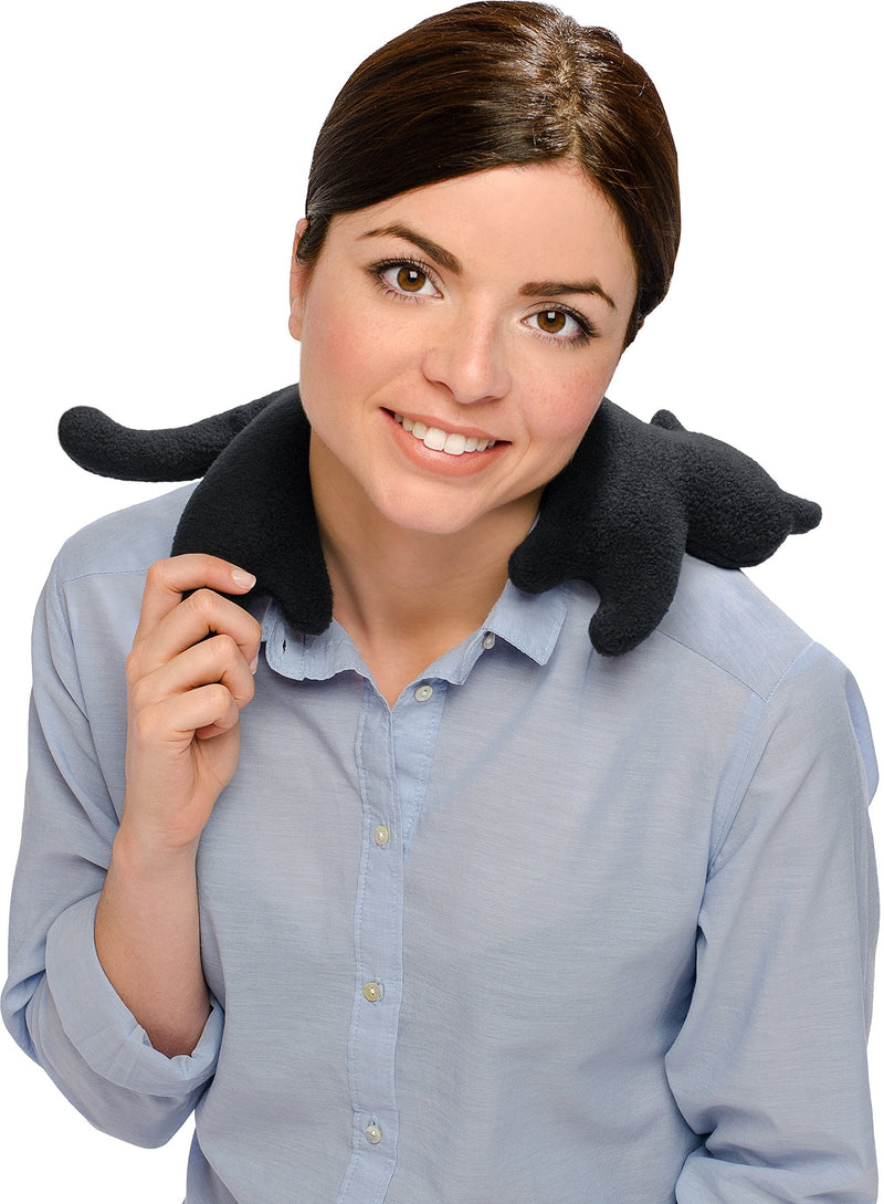 [Australia] - LESCHI heat pillow - grain pillow for microwave - animal cat black - cuddly neck pillow with organic wheat - ideal as a heat source in winter and for tension in the neck, shoulder, neck midnight / midnight 