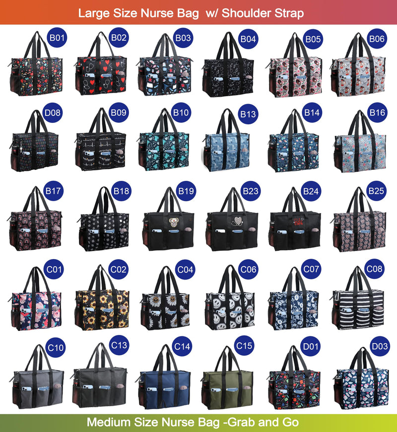 [Australia] - ABAMERICA Nurse Bags for Work Nursing Bag Multiple Pockets Waterproof Organizing Zip Top Clinical Bag for Nursing Students C13- Generic Black Medium 