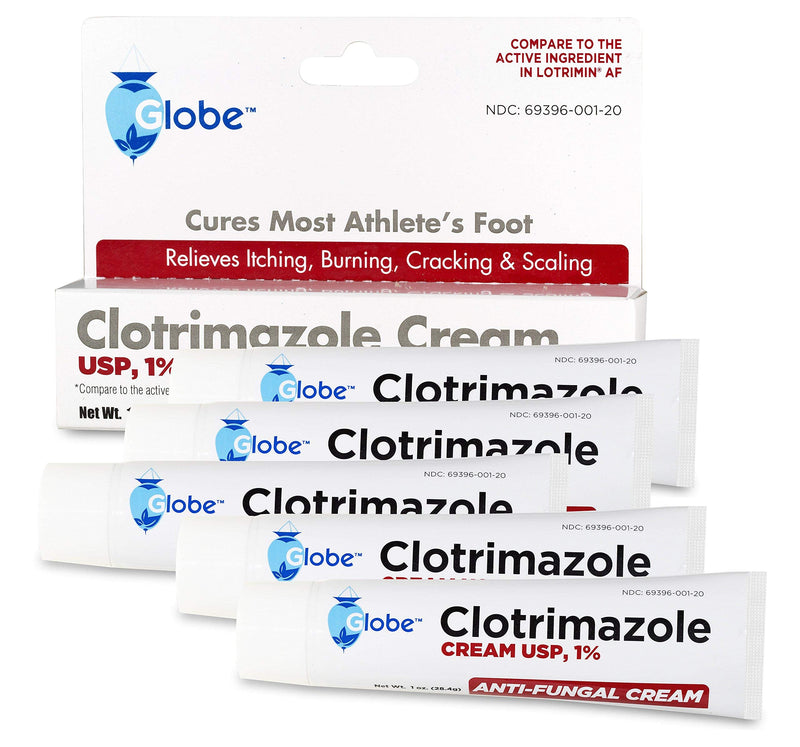 [Australia] - (5 pack) Globe Clotrimazole 1% Cream (1 oz) Relieves the itching, burning, cracking and scaling associated Athletes Foot, Jock Itch, Ringworm and more. 