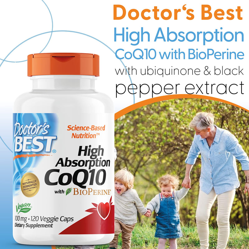 Doctor's Best, High Absorption CoQ10 with BioPerine, 100 mg, 120 Vegan Capsules, Vegetable, Coenzyme Q10, Laboratory-Tested, Gluten-Free, Non-GMO 120 Capsules