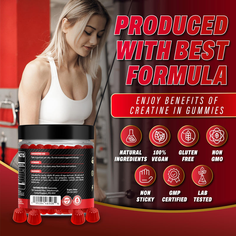 Creatine Gummies 5000mg | 120 Max Strength Muscle Growth | Recovery Supplements for Men & Women | Creatine Monohydrate Plus B12 and L-Taurine | Strawberry Flavour | 1 Month Supply 120 count (Pack of 1)