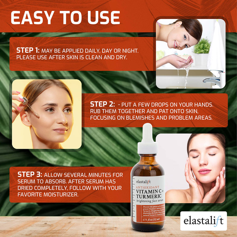 Elastalift Concentrated Vitamin C + Turmeric Oil Anti Aging Facial Serum Skin Care Booster - Promote Clear & Brighten Tone - Hydrate Dry Skin, Fight Redness, Restore Strength - 1.75 Fl Oz 1.75 Fl Oz (Pack of 1) Vitamin C + Turmeric Face Serum