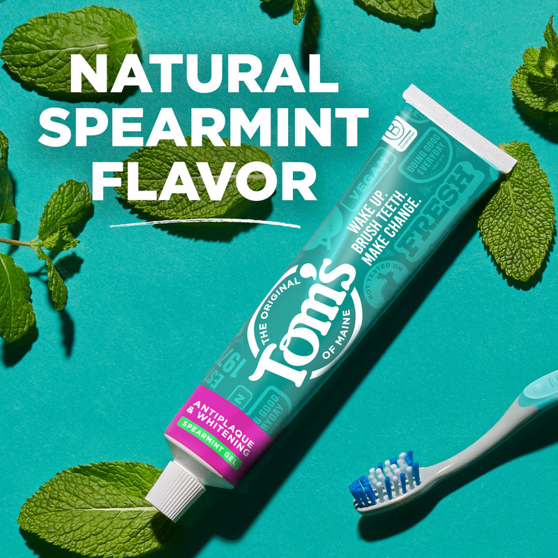 [Australia] - Tom's of Maine Antiplaque and Whitening Fluoride Free Natural Toothpaste Gel, Vegan, Spearmint, 4 Ounces (3 Pack) 