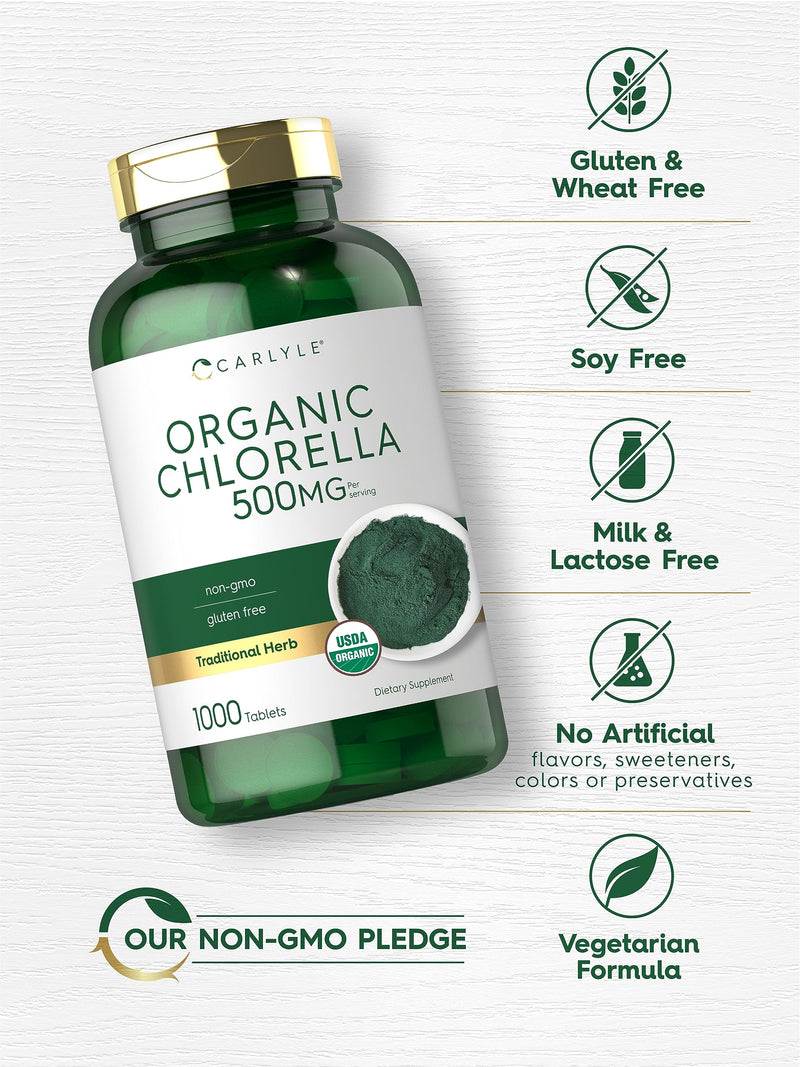[Australia] - Carlyle Chlorella Tablets Organic 500 mg | 1000 Count | Vegetarian, Non-GMO, and Gluten Free Supplement 
