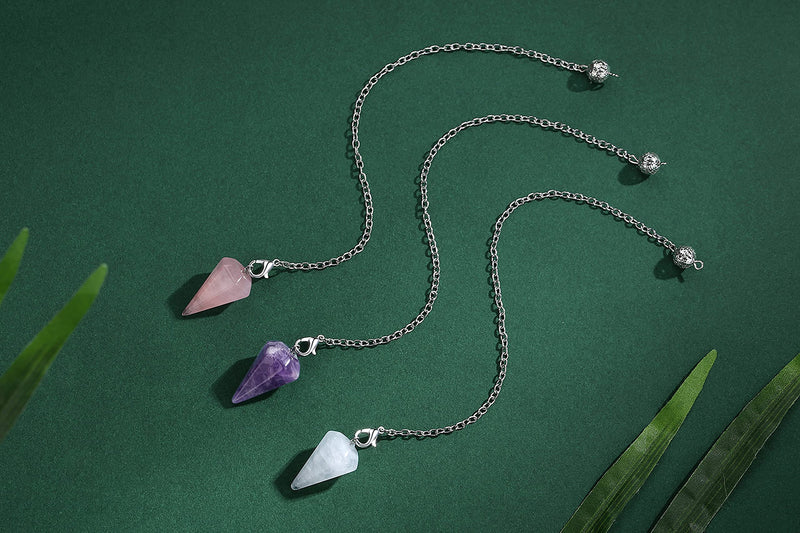 [Australia] - DUQGUHO 3 Pcs Crystal Pendulums Set for Divination Dowsing Natural Amethyst Rose Quartz Clear Quartz Healing Crystal Quartz Reiki Gemstone Pendants Witchcraft Wiccan Accessories 01 Amethyst,rose Quartz,clear Quartz 