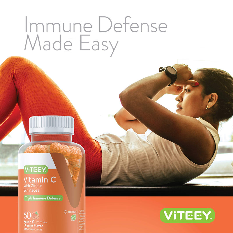 Viteey Vitamin C Gummies for Adults & Teens with Zinc & Echinacea-120 Count | Immune Support Gummies - Immune Booster - Vegan, Gelatin Free, Gluten Free, GMO Free-Tasty Vitamin C Chewable Orange Flavored 60 Count (Pack of 2)