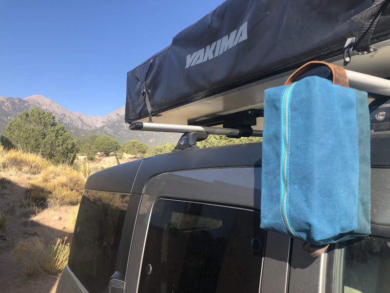 the DOPP KIT | durable waxed cotton canvas toiletry bag with leather handle (AlpineLake) AlpineLake