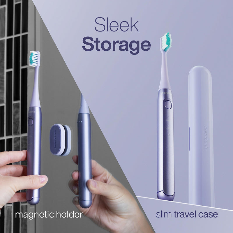[Australia] - Aquasonic Icon ADA-Accepted Rechargeable Toothbrush | Magnetic Holder & Slim Travel Case | 2 Brushing Modes & Smart Timers | Gentle Micro-Vibrations (Lilac) Lilac 1 Count (Pack of 1) 