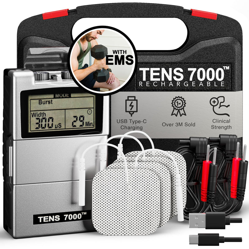 [Australia] - TENS 7000 Rechargeable Tens Unit Muscle Stimulator, EMS Muscle Stimulator, Back Pain Relief, 4 Electrodes/Unit Pads, Period Pain Simulator, Muscle Recovery & Growth, Stim Machine, Electrotherapy 