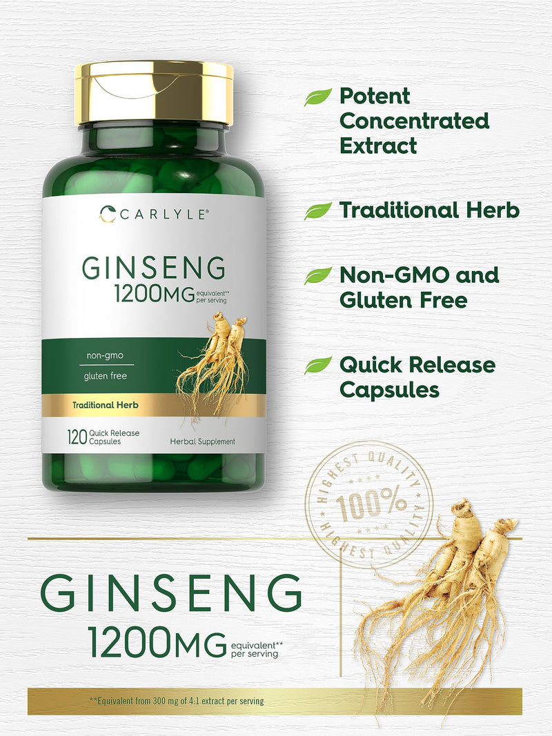 [Australia] - Carlyle Ginseng Extract Supplement | 120 Capsules | 1200mg | Pills for Men & Women | Non-GMO and Gluten Free 