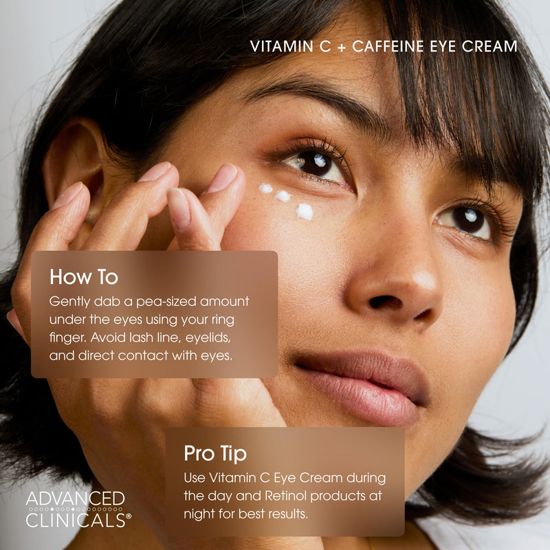 Advanced Clinicals Brightening Vitamin C + Caffeine Eye Cream For Dark Circles Treatment, Dark Spots, & Puffiness, Under Eye Face Moisturizer, 1 Fl Oz Brightening Vitamin C Eye Cream 1 Fl Oz (Pack of 1)