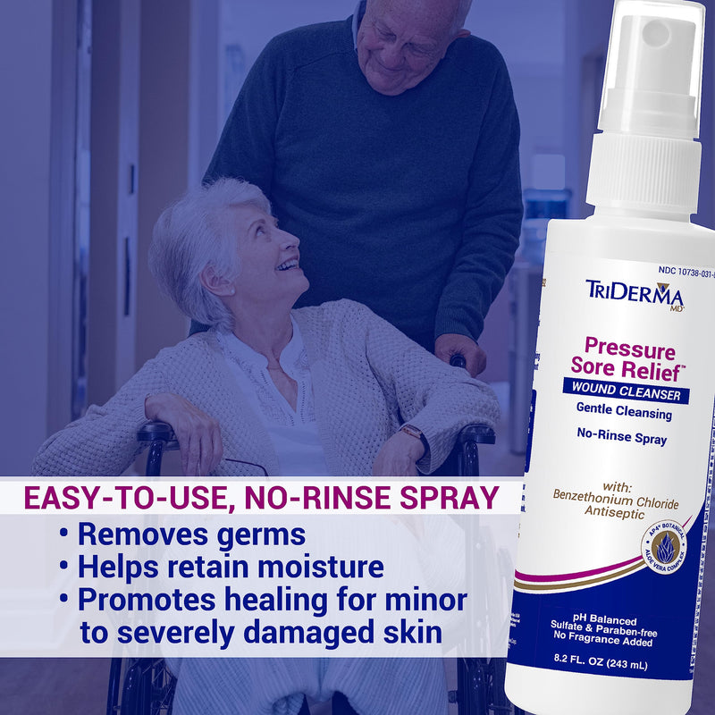[Australia] - TriDerma Pressure Sore Relief Wound Cleanser, Gentle Cleansing for Bed Sores, Ulcers, Pressure Sores, Wounds and Hard-to-Heal Skin Sores with AP4 Aloe Vera and Niacinamide, Fragrance Free 8.2 oz Spray 8.20 Fl Oz (Pack of 1) Cleanser Spray 