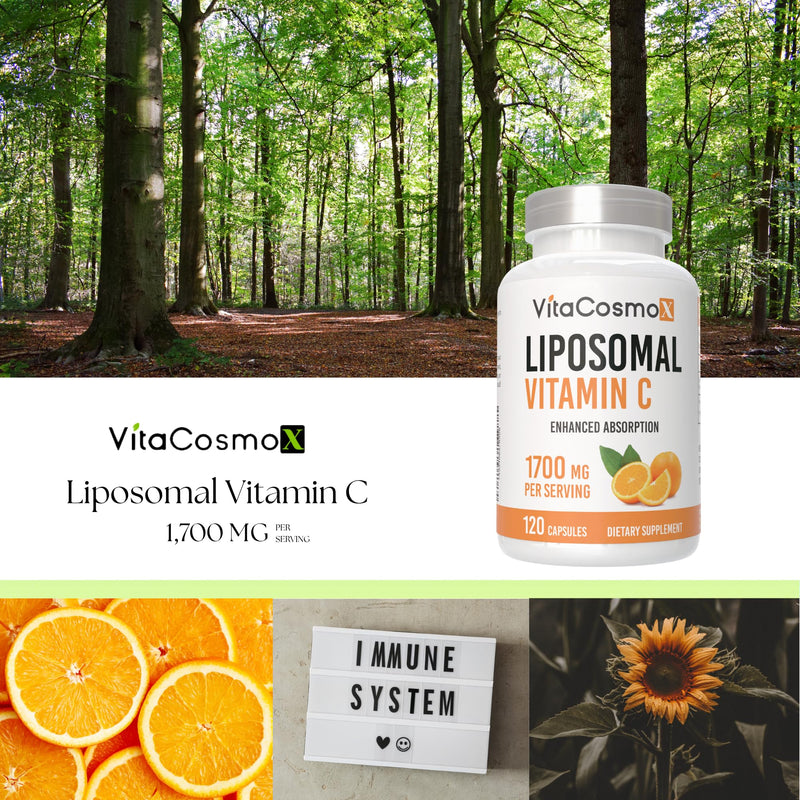 Liposomal Vitamin C Supplement, 1700mg, 120 Capsules 100% Vegetarian, Non-GMO & Gluten Free, High Absorption 1