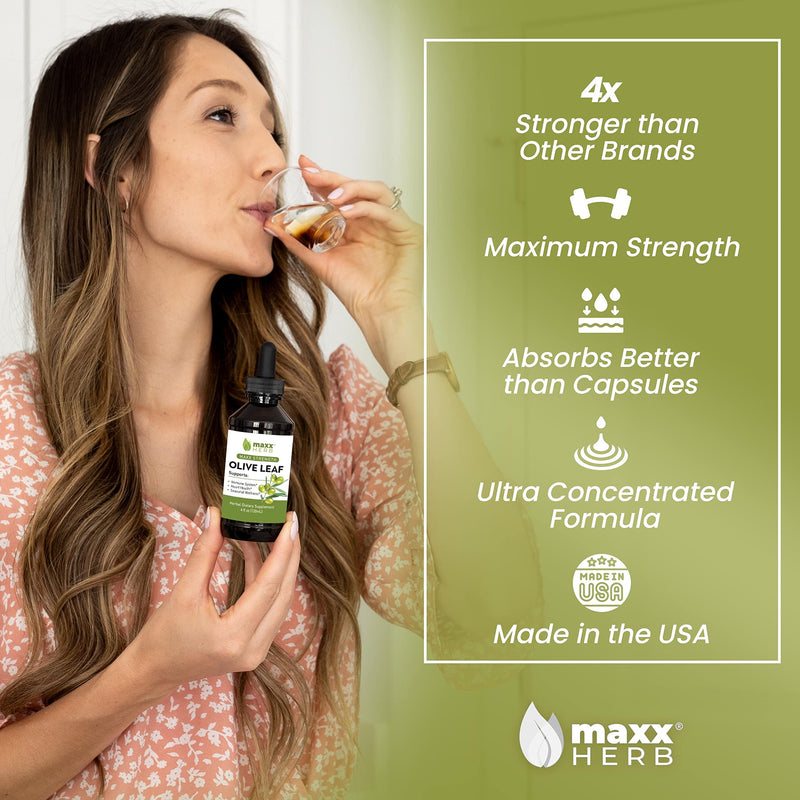 [Australia] - Maxx Herb Olive Leaf Extract – Max Strength Oleuropein Liquid Absorbs Better Than Capsules or Tea, for Immune Support, Heart Health, and Seasonal Wellness - 4 Oz Bottle (60 Servings) 4 Fl Oz (Pack of 1) 