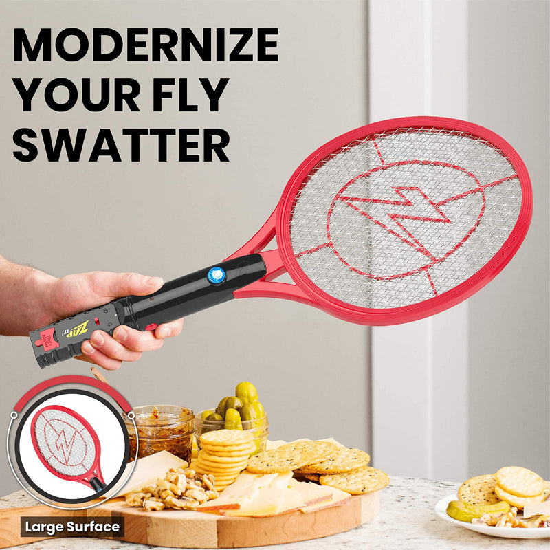 [Australia] - ZAP IT! Electric Bug Zapping Racket Mini - Rechargeable Bug Zapper Racket, 4,000 Volt Fly Swatter Electric Bug Zapper, USB Charging Cable - Red 