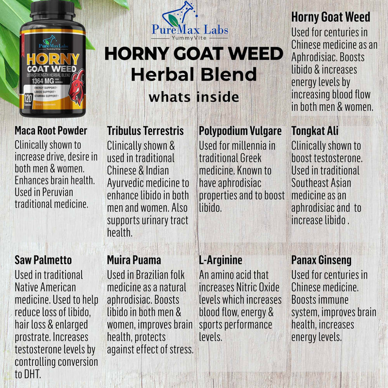 [Australia] - Horny Goat Weed Extra Strength Blend, 120 Capsules, w. Maca, Arginine, Ginseng, Tribulus, Tongkat, Libido, Stamina, Energy Support, Non-GMO Formula, 120 Caps 
