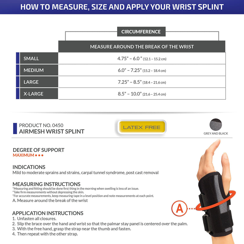 Champion Wrist Splint, Universal Fit, Maximum Support, Airmesh Fabric, Black, Large (Left Hand)