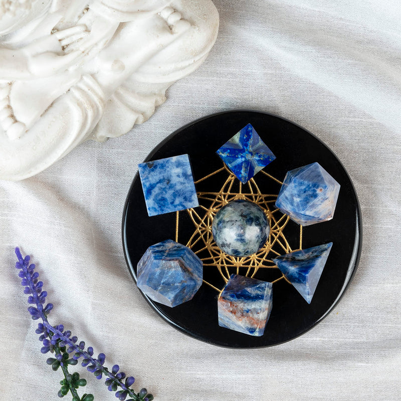 Crocon Sodalite 7Pcs Platonic Solids Crystal Geometry Set, Platonic Solids Sacred Geometric Stones for Meditation Reiki Balancing Healing Chakra Stone Cleansing Spiritual Good Luck (15-20 mm) | Geometric Stones for Meditation Reiki Balancing Healing Cr...